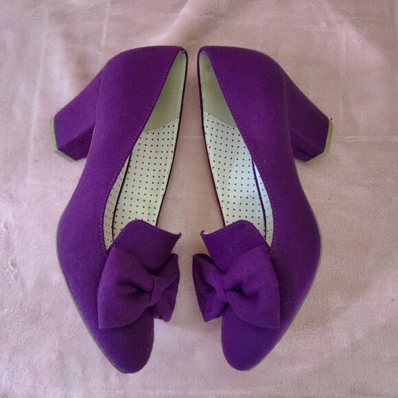 BAIT Modest Heels w/ Bow Wool / Felt Texture, Purple Violet, Size 10 - Picture 6 of 8